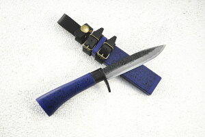 【予約注文30-45日】【侍BLUE剣鉈 青黒チラシ漆拵】副侍剣鉈120 白鋼 黒槌目 黒ツバ 柄:木鞘/柄 青艶消黒石目漆【晶之作】★剣鉈 土佐刃物 アウトドア 狩猟 ナイフ★