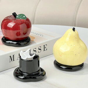 楊枝入れ 爪楊枝ケース 陶器製 セラミック りんご型 フルーツ型 家庭用 卓上 おしゃれ スタイリッシュ 高級感 上品 自動ポップアップ デンタルフロスケース 綿棒収納ボックス 多機能収納 楊