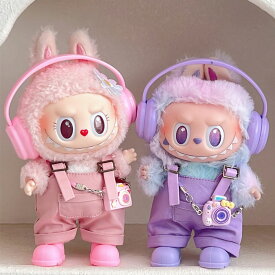 SNSで大人気&新発売 ぬい服17cm 着せ替えコスチューム 4点セット ピンク/パープル オーバーオール 靴 イヤホン カメラ付き ぬいぐるみ用衣装 1代目 2代目 3代目 ハロウィン