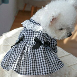 春夏 新作 かわいい ワンピース お出かけ 犬 ペット用スカート 服 猫 リボン ペット服 ギンガムチェック 小型犬用 女の子 モノトーン メール便OK ペットウェア お散歩 おしゃれ 送