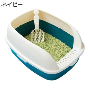 猫トイレ 大型 大きいサイズ ワイド ハーフカバー 深め 大きめ 猫用トイレ本体 砂飛び散り防止 囲い 清潔 広々サイズ コンパクト お手入れ簡単 スコップ付き 抗菌防臭 ニオイの広がり防止
