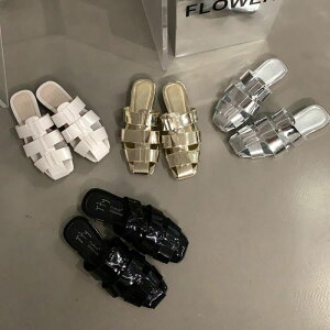 織り ゴールド スリッパ サンダル シルバー シューズ ヨーロッパ寸法 レディース かかとなし 春夏 カジュアル スリッポン 韓国 ブラック