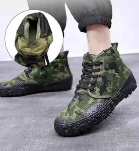 作業靴 秋 キャンバス ブラック グリーン シューズ 通気性 メンズ ヨーロッパ寸法 耐摩耗 安全靴 迷彩 登山 カモフラ ハイカット スニーカー トレーニング