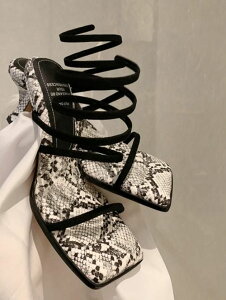 ヨーロッパ寸法 サンダル レディース シューズ パイソン おしゃれ レザー スネーク 蛇柄 セクシー ハイヒール 春夏 オープントゥ ゴールド ホワイト