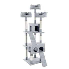 【ホワイトグレー】キャットタワー 据え置き 多頭 大型猫 おしゃれ 全高175cm 猫用品 猫タワー 高級 爪とぎ　ネコハウス付き 隠れ家 多頭飼い 猫おもちゃ