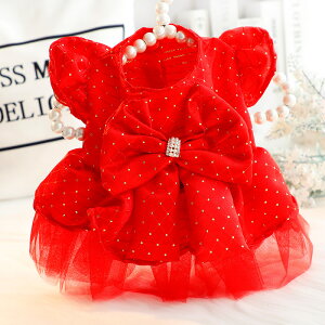 犬服 春夏用 薄手 猫用 プリンセスドレス レトロ風 赤色 礼服フレッシュドレス 柴犬 小型犬 中型犬 ペット用 超かわいい