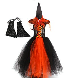 ハロウィン 仮装 魔女 悪魔 コスプレ 子供 女の子 魔法使い キッズ コスチューム ウィッチ 巫女 小悪魔 なりきり 変装 仮装 可愛い とんがり帽子付き ダンス衣装 舞台衣装 ステージ 学園祭 演劇