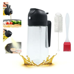 470ml オリーブオイルスプレー ブラシ付き 2イン1 オイルスプレーとオイルディスペンサーボトル 食品に安全なガラス 酢スプレー キッチン 料理 エアフライヤー ロースト サラダ グリル ブラ