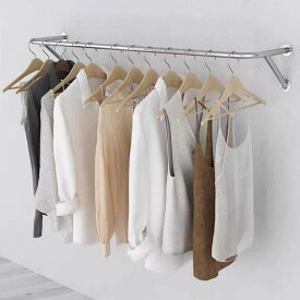 壁掛け洋服ラックハンガーパイプ壁付け ハンガーステンレス ウォールハンガー おしゃれ 大容量ラック 省スペース 衣類収納 頑丈 組立簡単 (Color : 銀 Size : 100cm)