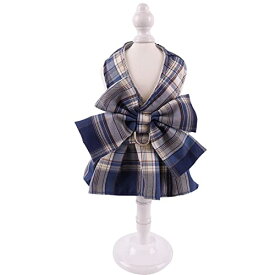 犬の服 ハーネス 小型犬 可愛いセーラー服デザインドッグウエアハーネス一体型 2-6kg 小型犬 ハーネス リード セットチェック柄JK制服 ペット 猫 犬 うさぎ用犬猫服お散歩お出かけ 小型犬 服 通気- メッシュ引っ張り防止胴輪 L-体重5-6kg ブルー