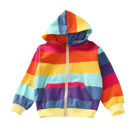 キッズ スウェット ジャケット 女の子 レインボー柄 子供コート フード付き 防風 防寒 軽量 ジャンパー アウターウェア ジュニア おしゃれ お出かけ 通園 通学