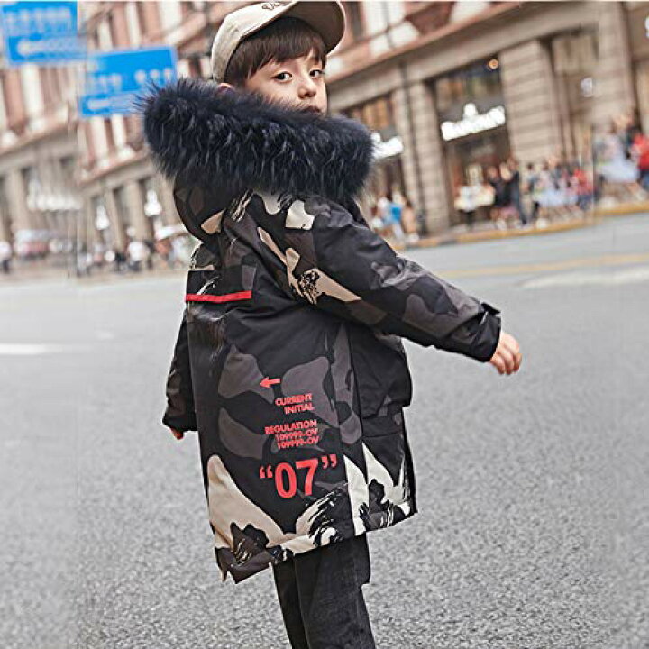 楽天市場】ファー フード付き 子供 ダウンジャケット 迷彩柄 ダウン 