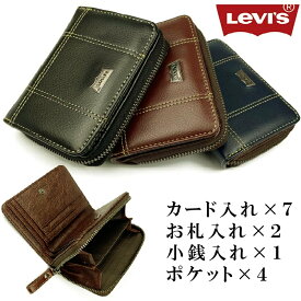 【Levis リーバイス】ラウンドファスナー 二つ折り財布 メンズ ステッチ シンプル プレゼント 男性 誕生日 レディース フェイクレザー お札入れ 小銭入れ カード入れ あす楽【22518309】