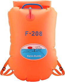iHOVEN 水泳ブイ 防水収納パック 水泳練習浮き袋 マリンスポーツライフガード デュアルバルブ ダブル独立エアバッグ 20L大容量収納 サーフィン/水泳/シュノーケリング/ラフティングなどに適用 視認性が高いオレンジ色