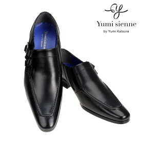 ユミジェンヌ 靴 ビジネスシューズ 日本製 本革 スリッポン ベルト ストラップ 3E EEE ブラック Yumi sienne 8327