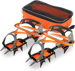 アイゼン 12本爪 本格登山に サイズ調整可 高強度マンガン鋼製 ストラップ式 ベルトタイプ コバがない登山靴にも対応 縦走から登攀までオールラウンドに活躍 軽量コンパクト 専用収納ケー