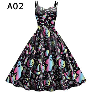 ハロウィン 衣装 レディース 無袖 ドレス ハロウイン仮装 コスチューム コスプレ 大人 ハロウィーン コスプレ 仮装 大人用 cosplay 北欧風 HAPPY HALLOWEEN パーティー ステージ スカート かぼちゃ