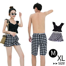 ペアルック水着 ペア 3点セット カップル水着 体型カバー水着 サーフパンツ 水着 タンキニ 大きいサイズ ワイヤーあり レディース メンズ ビキニ2点セット+ビーチパンツ　リゾート ロンパース ビキニ カップル お揃い セクシー おしゃれ 盛れる 温泉 新婚旅行