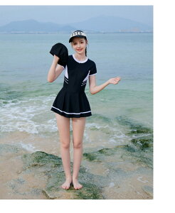 キッズ 水着 女の子 ジュニア 子供水着 フィットネス水着 ラッシュガード ワンピース水着 2点セット 半袖 レディース ガールズ 水遊び プール 海 動きやすい かわいい 体型カバー 120cm-165cm