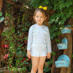 水着 キッズ 女の子 子供水着 チェック柄 ラッシュガード こども 子供用 セパレート 3点セット キャップ付き スカート フィットネス ベビー水着 女児 ガールズ みずぎ UV対策 日焼け防止 総柄