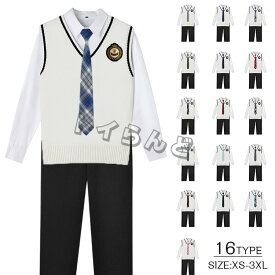 スクールベスト 学生服 ベスト制服 男子 通学用 Vネック 高校生 中学生 小学生 男子 メンズ 男の子 ジュニア制服 ニット 男子高校生 DK制服 5点セット 上下セット 発表会 コスプレ コスチューム 衣装 仮装 文化祭 ズボン ネクタイ なんちゃって制服
