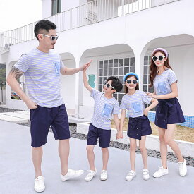 家族 お揃い tシャツセット シャツ+半ズボン 親子コーデ 半袖tシャツ　カップル ペアtシャツ　大人 子供 お揃い 子ども 男の子 女の子 キッズ ママへ パパへ 母の日 父の日 夏 運動会 モノトーン おしゃれ おもしろ 2点セット