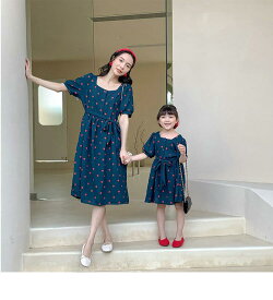 ドット柄 親子服 ペアルック 親子お揃い レディースママと娘 親子コーデ おそろい服 親子リンクコーデ お母さん 子供 ママ＆キッズ ワンピース ドット柄 お揃い服 家族 女の子 キッズ服 子供服 撮影 旅行 プレゼント