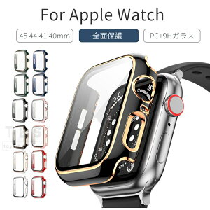 Apple Watch �P�[�X 40 41 44 45mm�p �K���X�t�B���� Apple Watch SE 2 Series 9 8 7 6 5 4 �p�ی십���K���X�t�B����+PC�P�[�X ��̌^�P�[�X�J�o�[ ���� ���x ���^ �w��h�~ ���h�~ ������� �t���J�o�[ �S�ʕ�