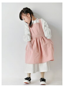【300円OFFクーポンあり】キッズ用エプロン 綿麻混合 ワンピース 幼児 可愛い 子供用エプロン リネン コットン DIY 色落ちしない 女の子 男の子 男女兼用 フリル ユニセックス ポケット 家庭科