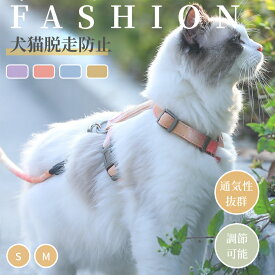 犬猫用ハーネス＆リードセット ペット胴輪 ペットリード グラデーション ペットグッズ 犬猫リード 胴輪 引きひも 通気性 抜けない お出かけ用品 簡単脱着 調節可能 しつけ 体に優しい ウェアハーネス ネコポス送料無料！【ra99410】