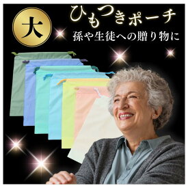 【11月15日はポイント10倍】【二重構造】ひも付きポーチ（大）10枚入り ビニール巾着袋 化粧ポーチ 小物入れ アメニティ 試供品 サンプル 小分け用 持ち運び アメニティー 25×28cm ホワイト ピンク グリーン イエロー ブルー パープル プレゼント入れ ひも付き巾着 巾着袋