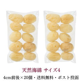 【全国一律 送料無料】天然海綿シルク サイズ4（約4cm前後）SSサイズ 20個入 10個セット×2袋 業務用 スポンジ 分割 カット 女性用 フェイス 洗顔 メイク落とし パフ サニタリー 吸水力 美容 ケア スキン 薬局 ドラッグストア 海外直輸入 倉庫発送 メール便 ポスト投函