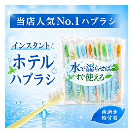 【0のつく日！8/10はポイント10倍】【国産・日本製】業務用インスタントハブラシ 100本 色アソート 歯みがき粉付着タイプ│国産 日本製 使い捨て歯ブラシ 使い切り歯ぶらし 大容量 個包装