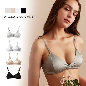 シルク ブラジャー レディース インナー 三角ブラ ノンワイヤー 大きく見える シームレス 調節可能 取り外し可能 美胸 美背 快適 通気性 響かない 蒸れない 春秋 送料無料