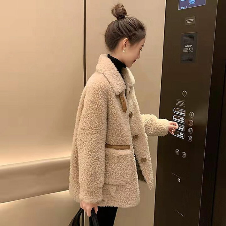 qkeusf] レディースファッション ボアコート レディース 長袖 フリース ショート 立ち襟 ファージャケット ウール ブルゾン 厚手 秋冬 防寒ウェア  ポタン オシャレ 両面着 裏起毛 アウター 冬服 韓国風 ボアジャケット