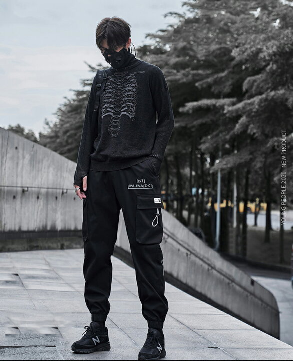 メンズ　XL　パンツ　黒　ワイドパンツ　ストリート　スウェット　十字架