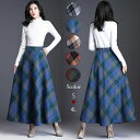 スカート ロングスカート ボトムス Aラインスカート チェック柄 チェック タータンチェック ゴムウエスト レッド グリーン 赤 緑 白 黒 ブラック ゴム ウエスト ロング マキシ マキシスカート トラッド 体型カバー 秋 冬