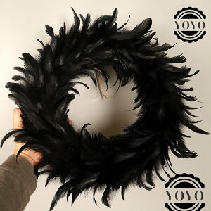 ハロウィン 花輪 リース フェザー 黒い羽 玄関 ドア デコレーションパーティ DIY 飾り 壁掛け 小物 インテリア 玄関ドアリース おしゃれ