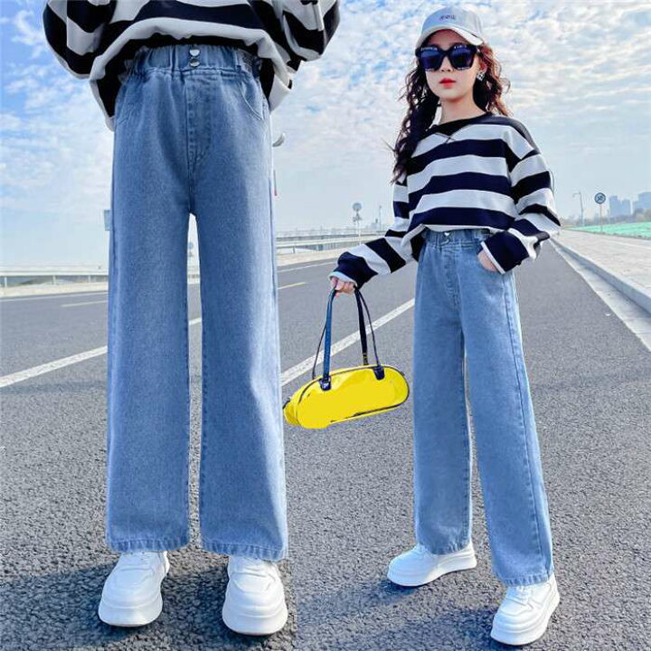 楽天市場】デニムパンツ 子供服 ワイドパンツ 春秋 女の子 ジーンズ 