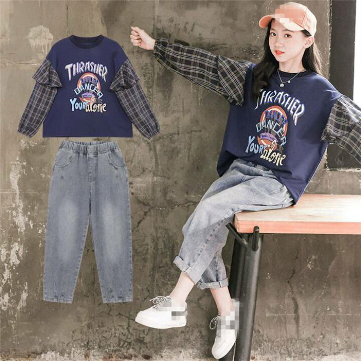 楽天市場】子供服 セットアップ 長袖 デニムパンツ ジャージ パーカー 