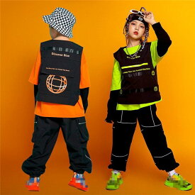 子供服 セットアップ ダンスウェア ステージ衣装 3点セット キッズ 長袖 tシャツ ロングパンツ ダンス衣装 ヒップホップ 派手 演出服 練習着 かっこいい hiphop グリーン オレンジ こどもの日 110 120 130 140 150 160 170