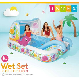 INTEX 海のなかまシャワー＆スライダーつきプール 229×147×107cm キッズ 子供 水遊び 家庭用ビニールプール 大型 滑り台付きプール 浅い 長方形 サンシェード シャワー ボールプール トイザらス限定【送料無料】