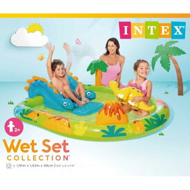 INTEX リトルダイノプレイセンター 191×152×58cm キッズ 子供 水遊び ビニールプール 大型 滑り台付きプール シャワー 浅い【送料無料】