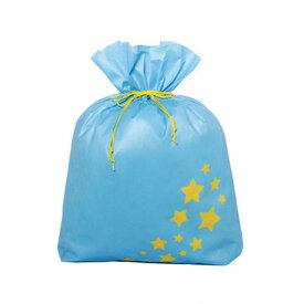 スターギフトバッグ 不織布（約）74x86cm 水色 星 Lサイズ 大きい クリスマスラッピング 巾着袋 おもちゃ 子供 リボン 簡単 マチあり かわいい