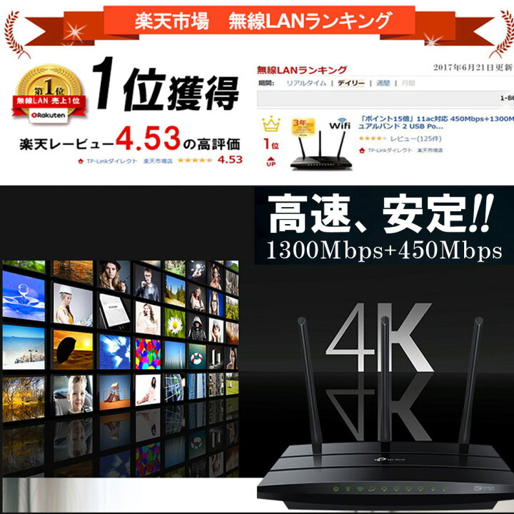 楽天市場 楽天1位 1300mbps 450mbps無線lanルーター 11ac対応 全ポートギガビットtp Link Archer C7無線lanルータ親機 Wifiルーター 日本最新版 Tp Linkダイレクト 楽天市場店