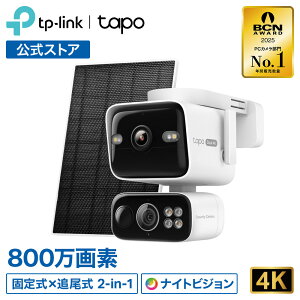 TP-Link �h�ƃJ���� ���O 360°��U�� �L�p&����2�჌���Y �\�[���p�l���t�� �p���`���g �f���A�������Y ���掿 4MP 800����f IP65�h���h�o �t���J���[�i�C�g�r�W���� �l�����m Amazon Alexa/Google Assist