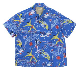 SUN SURF [KEONI OF HAWAII �gWAIKIKI REEF�h by JOHN MEIGS Lot No. SS39134 BLUE size.S,M,L,XL]