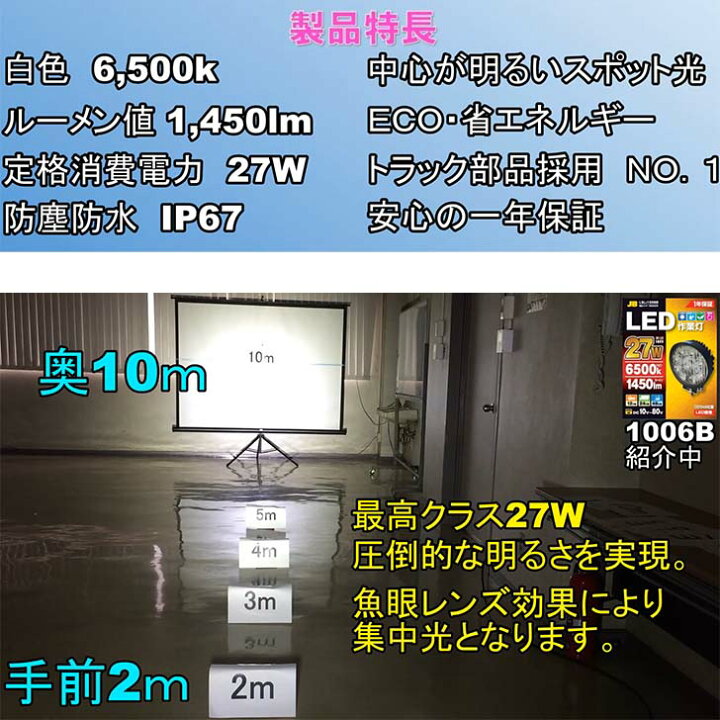 楽天市場】トラック用 LED 作業灯 10V~80V 27W ホワイト LSL-1406B 軽 