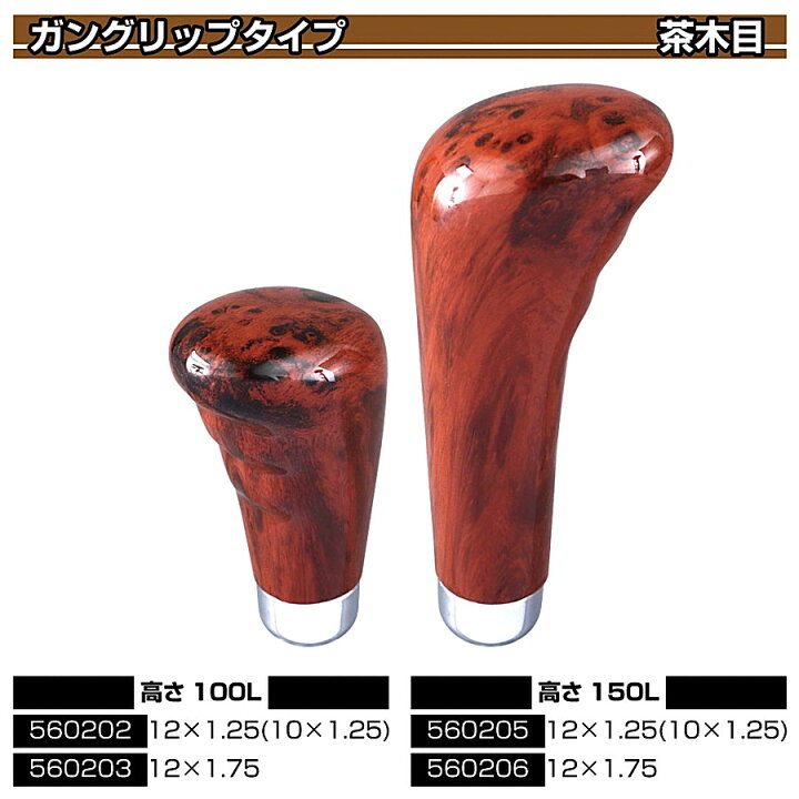 ジェットイノウエ(JET) ガングリップノブ 茶木目 100L 12x1.75 560203 ウッドシフトノブ ガングリップタイプ100mm 自動車パーツ 217