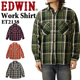 EDWIN エドウィン 長袖 シャツ ワークシャツ アメカジシャツ ET2138 秋冬 レトロ チェック ツイル レギュラーフィット メンズ カジュアル